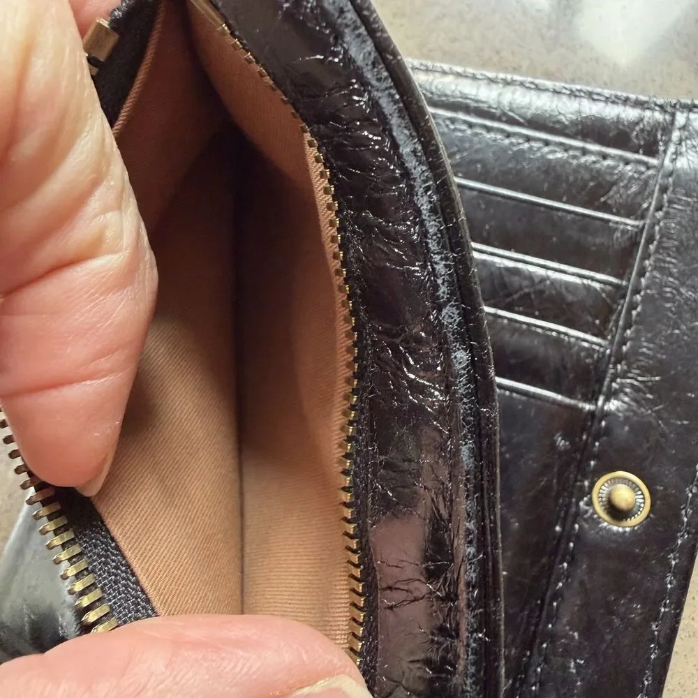 Vintage HOBO Black Bifold Card, ID & Zipper Coin Compact Wallet Leather
